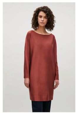 COS Rust Boatneck Midi Shift Dress